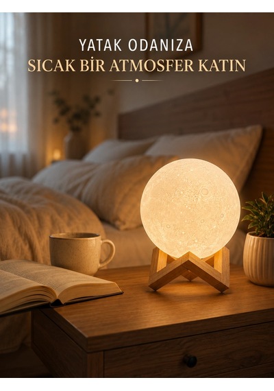 Dekoratif 3d Ay Işığı Masa Lambası Hediyelik Atmosfer Aydınlatması Antrasit Melanj