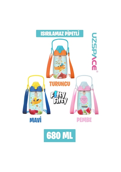 Uzspace Pipetli 680 ML Boyun Askılı Tritan Çocuk Su Matarası -kutulu- Ffuz2202680 001