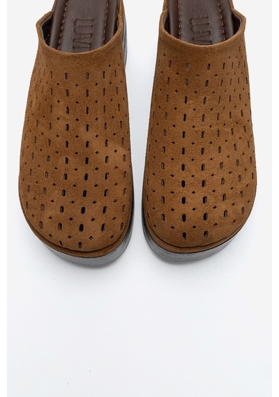 Luvishoes Lune Toprak Süet Hakiki Deri Delikli Kadın Dolgu Topuklu Terlik
