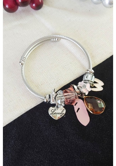 Lovely Kelebek Charmlı Çelik Bileklik Silver
