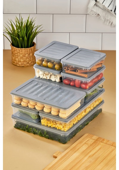Multi Box 9 Parça 4 Farklı Boy Saklama Kabı Seti - Dondurucu & Mikrodalga Uyumlu Gri