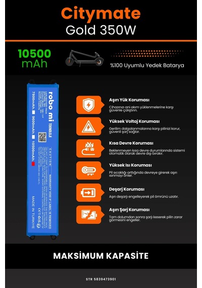 Citymate Gold 350w / 36v 10500mAh Elektrikli Scooter Bataryası