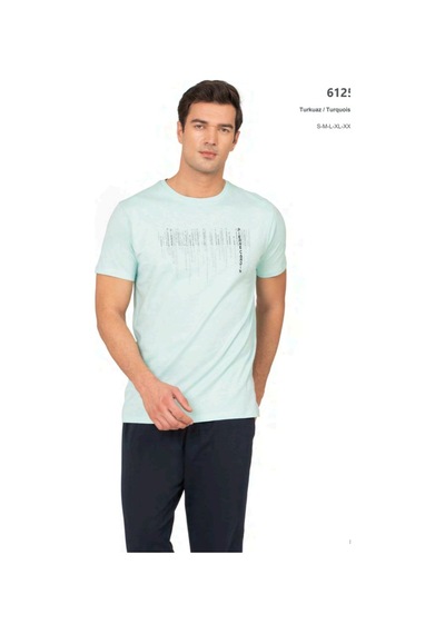 Pierre Cardin 6125 Erkek Kısa Kollu Bisiklet Yaka Pijama Takımı-turkuaz