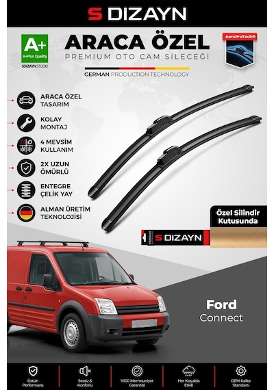 S-dizayn Ford Connect Ön Cam Silecek Seti 2002-2013 Premium Araca Özel 55-50 Cm A+ Kalite