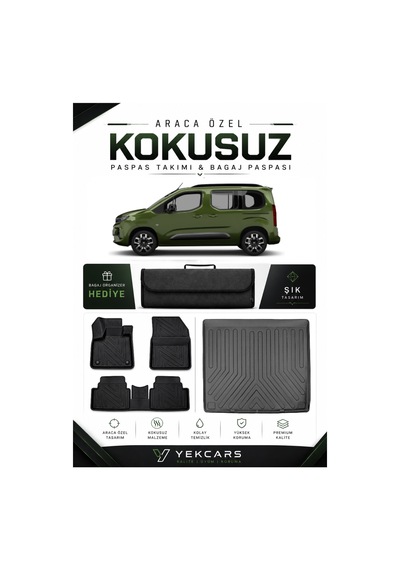 Opel Combo 2023 Model Aracınıza Özel 4d Karbonlu Kauçuk Paspas Takımı Ve Bagaj Havuzu