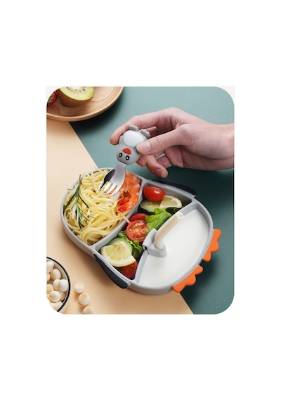 Penguen Figürlü Premium Çocuk Bpa Free Silikon Sap Paslanmaz Çelik Uçlu Çatal-kaşık Set 9+ Ay