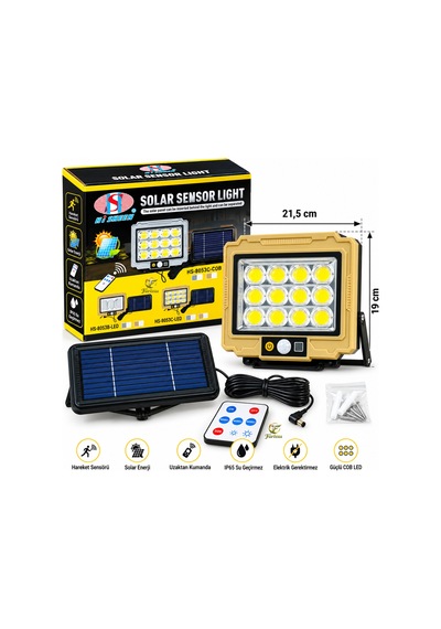 Solar Sensörlü Cob Led Sokak & Bahçe Aydınlatma Projektörü 2400 Mah, Kumandalı, Su Geçirmez Solar Sensörlü Cob Led Sokak & Bahçe Aydınlatma Projektörü 2400 Mah, Kumandalı, Su Geçirmez