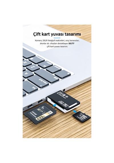 Usb 2.0 Çift Kart Okuyucu, Sd Microsd Tf Hafıza Kart Reader, Bilgisayar Laptop Kamera Drone Araç Kamerası Uyumlu, Kompakt Taşınabilir Abs Gövde, Tak Çalıştır N450
