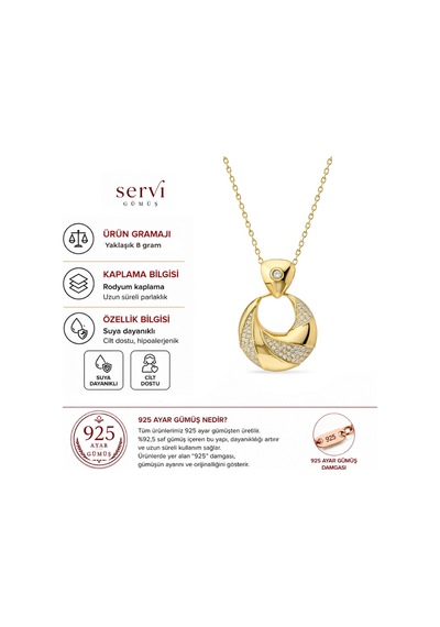 Servi 925 Ayar Gümüş Twist Halka Kolye-38 Gold - Gümüş