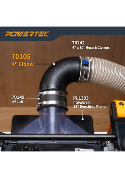 Powertec 70105 Açılı Toz Hortumu Bağlantısı, 10,2 Cm, 90 Derece A 1