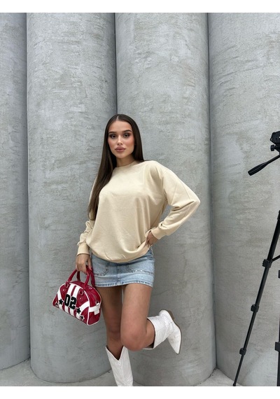 Düz Renk Kadın Sweatshirt Krem