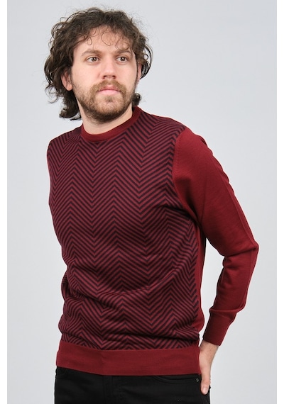 Pave Erkek Bisiklet Yaka Desenli Yün Kazak 4537043 Bordo Bordo