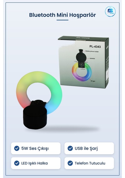 Bluetooth Mini Hoparlör 5w Usb Şarjlı Led Işıklı Telefon Tutuculu