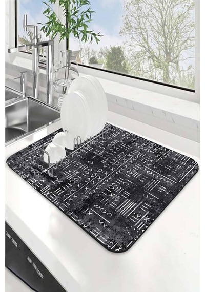 Gri Etnik Microfiber Bulaşık Kurutma Kurulama Matı Mm013n11
