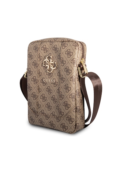 Guess Lisanslı Tablet Çantası Metal Logolu Fermuarlı 8 İnç Çapraz Omuz Askılı Kahverengi