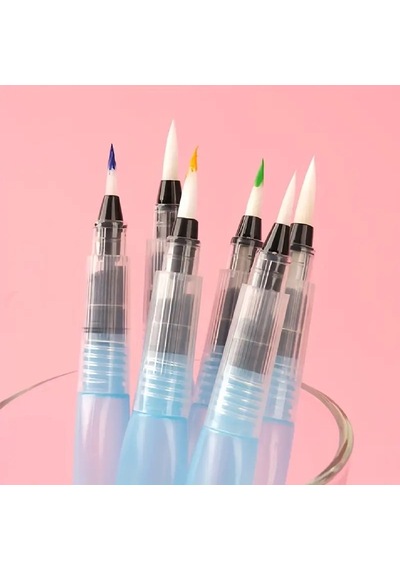Fırça Uçlu, Brush Pen, Sulu Boya, Su Ve Mürekkep Hazneli, Boyama Kalem Mavi-m-s Beden
