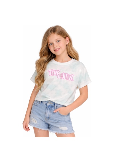 Irem Kız Çocuk Think Positive Yazılı Taş Detaylı Batik Desen Kısa Crop Tişört Çok Renkli Irem Kız Çocuk Think Positive Yazılı Taş Detaylı Batik Desen Kısa Crop Tişört Çok Renkli
