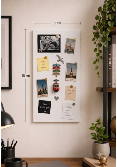 Mıknatıslı Pano Beyaz 75x35 Cm Dekoratif Metal Magnet Panosu Ev Ofis Not Fotoğraf Panosu 75 x 35 CM