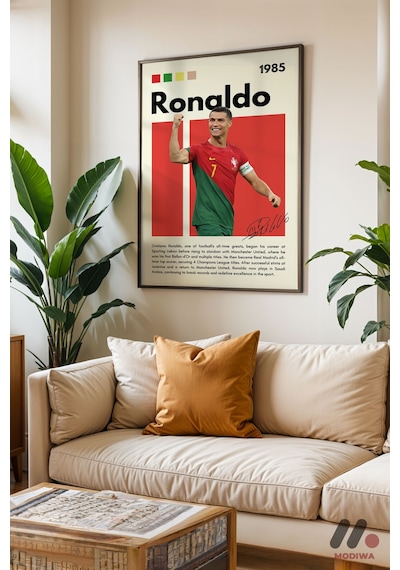 Ronaldo Futbol Posteri, Siyah Çerçeveli Duvar Tablosu - Spor Severlere Hediye