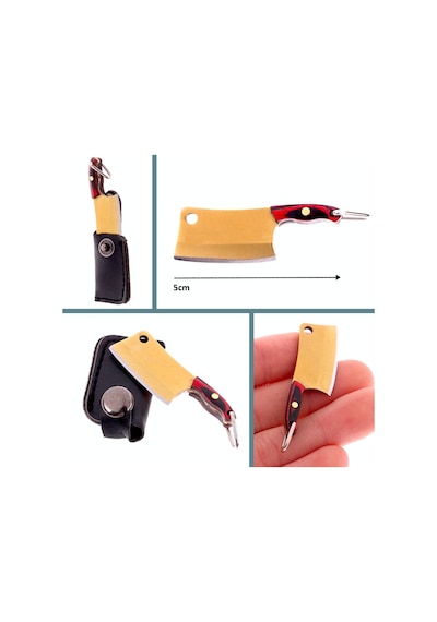 Omeniv Ahşap Sap 5 Cm Mini Kamp Çakı Kamp Bıçak Satır Çelik Kılıflı Kolye Kahverengi