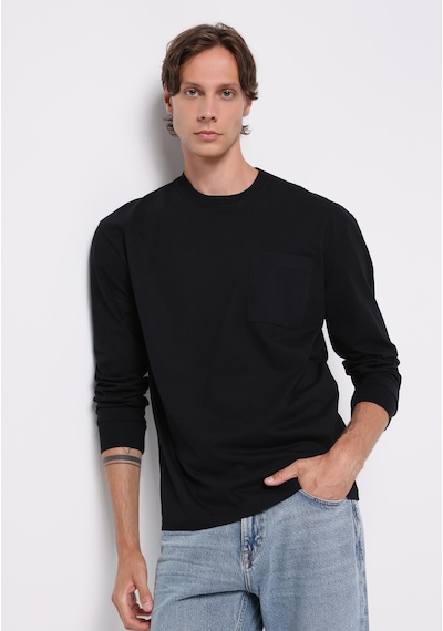 Colin's Colins Comfort Fit Yuvarlak Yaka Düz Erkek Siyah Uzun Kol Tişört Cl1076435 Q1.v1 Blk Siyah