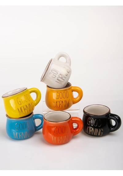 Tr Mukko Home 6'li Renkli Porselen Espresso Fincan Seti Gold Yazılı Good Morning Tasarım,çok Renkli Diğer