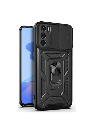 Fibaks Oppo A16 Uyumlu Kılıf Kamera Korumalı Sürgülü Yüzüklü Armor Military Tank Zırhlı