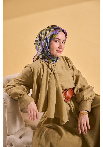 Silk Home Twill İpek Eşarp Şerit Yeşil Çok Renkli