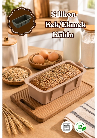 Porsima 30003-1 Silikon Ekmek Kalıbı Dikdörtgen Kek Kalıbı Krem 7 25cm