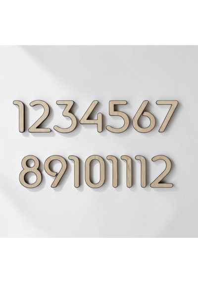 Slim Font Duvar Saati Rakamları Sayı Seti Aksesuar Saat Yapımı Malzemeleri Yükseklik 3 Cm Açık Ahşap