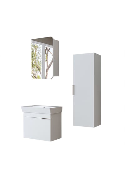 Likya Mdflam Kapaklı Lavabolu 60 Cm Banyo Alt Dolabı + Banyo Üst Dolabı + Banyo Boy Dolabı Beyaz Likya Mdflam Kapaklı Lavabolu 60 Cm Banyo Alt Dolabı + Banyo Üst Dolabı + Banyo Boy Dolabı Beyaz