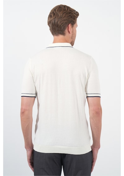 İmza Krem Rengi Polo Yaka Kısa Kol Örme Comfort Fit %100 Pamuk Kazak 1012260151
