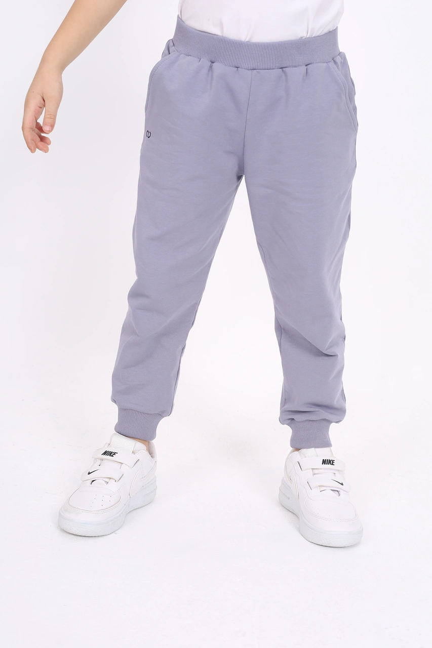 Kız Çocuk Baskılı Beli Paçası Ribanalı Cepli Basic Jogger Eşofman Altı 2 İplik Koyu Gri