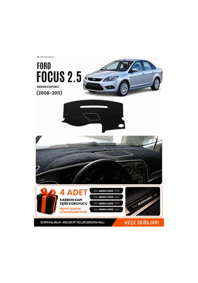 Ford Focus 2.5 Sedan Kapaklı 2008-2011 Uyumlu Torpido Örtüsü, Torpido Kılıfı - Siyah Gri