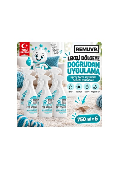 Enzimli İdrar Lekesi Ve Koku Giderici Sprey 750 Ml X 6 Adet 4,5 Litre Ekonomik Paket