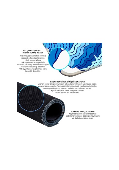 Gaming Mouse Pad 70x30 Mouse Pad Xl Büyük Oyuncu Mouse Pad Speed Mousepad Mavi-beyaz, 70x30 Cm 3mm Kalınlık