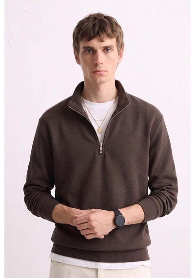 Barrels And Oıl Erkek Yarım Fermuarlı Dik Yaka Sweatshirt - Kahve M.kahve M.kahve
