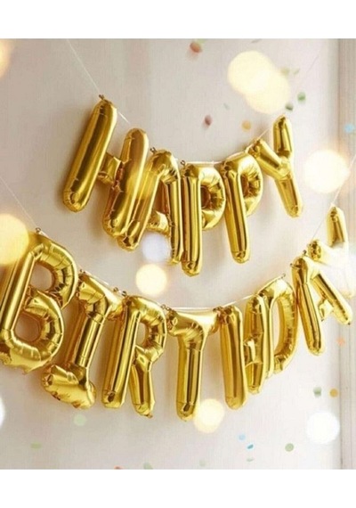 Altın Happy Bırthday Folyo Balon Doğum Günü Partisi Gold Renk Fol Karışık/Çok Renkli