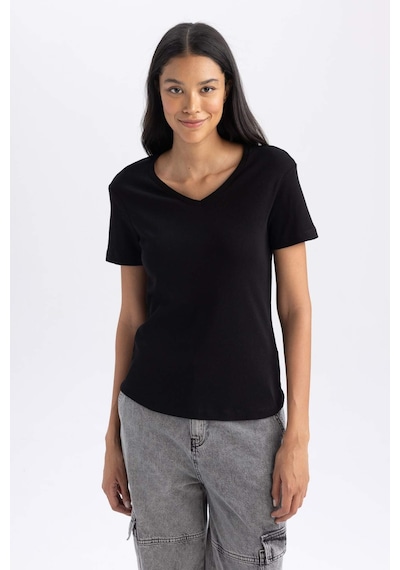Defacto Slim Fit Kısa Kollu Tişört B0647ax23smbk81 Siyah