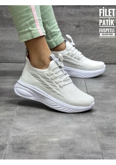 Papucumun Dünyası Tutinom Triko Çoraplı Lastik Bağcıklı Sneaker Çocuk Ayakkabısı Beyaz