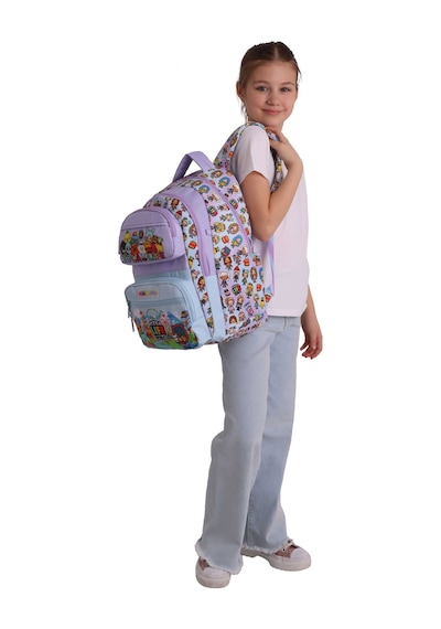Kaukko Kids Beş Bölmeli Kız Çocuk Toca Life Baskılı Lila - Turkuaz İlkokul Okul Sırt Çantası - L5338 Çok Renkli