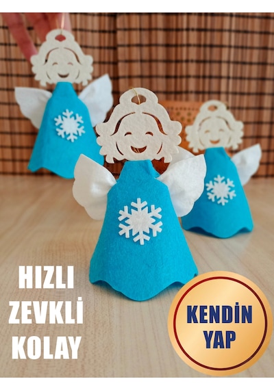 Mavi Keçe Melek Figürü Yılbaşı Süsü - 3'lü Set Kendin Yap Mini Etkinlik