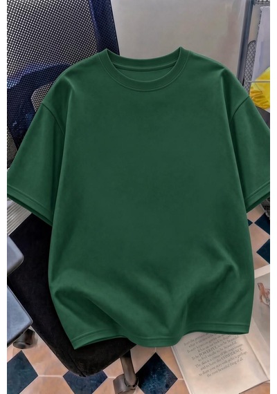 Kedi Kalp Desenli Oversize/rahat Kesim Kısa Kollu T-shirt Yesıl