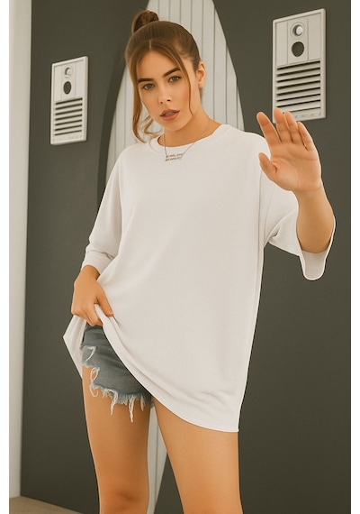 Düz Oversize Unisex Tişört Ycb1 BEYAZ