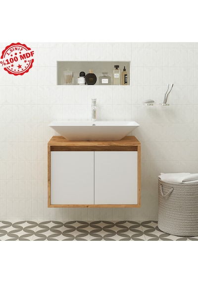 Banos Roomart Ayaksız 2 Kapaklı Lavabolu Ahşap-Mat Beyaz Mdf 65 . Beyaz