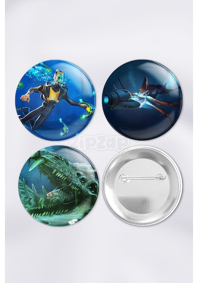 Subnautica Video Oyun Çanta Süsü İğneli Buton Rozet Seti 3 Adet Üçlü