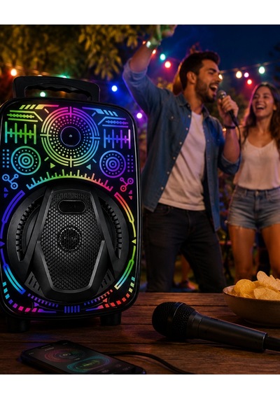 Mey İthalat 8 İnç Taşınabilir Karaoke Hoparlör Mikrofonlu Rgb Işıklı Bluetooth Speaker