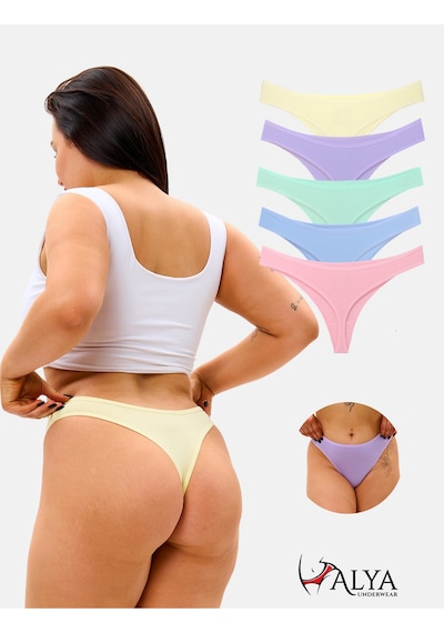 Alya Underwear Kadın Külot Pamuklu String - 5 Adet Siyah Tanga S, M, L, Xl P15