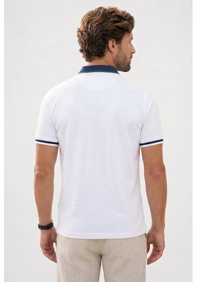 Tudors Erkek Slim Fit Dar Kesim %100 Pamuk Kısa Kollu Yarım Fermuarlı Beyaz Polo Yaka Tişört-50744