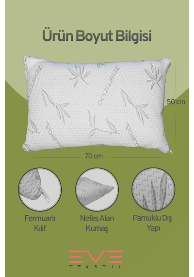 Eve Tekstil 8 Adet Bamboo Gri Serisi Kılıflı Fermuarlı Yıkanabilir Antialerjik Silikon Elyaf Yastık 50x70cm 800 Gr Gri